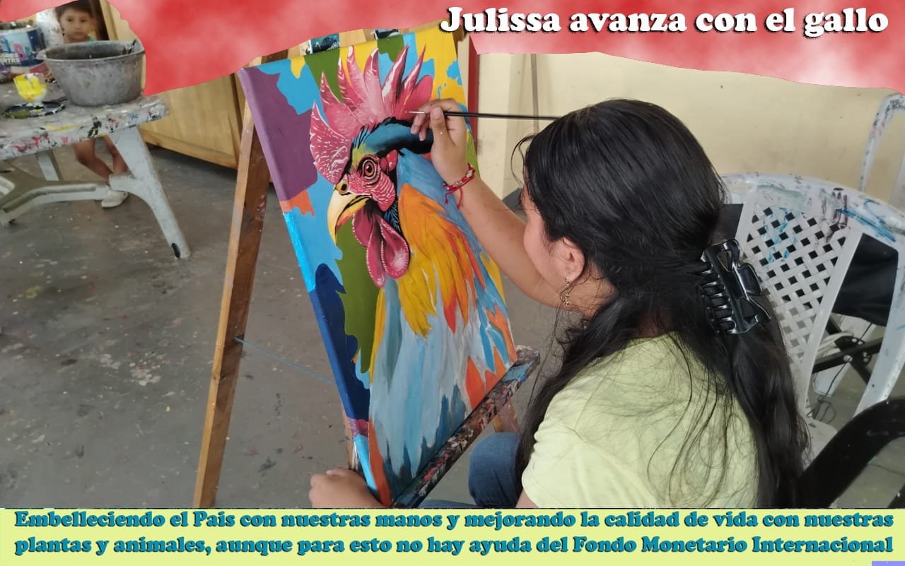 Julissa pintando un gallo
